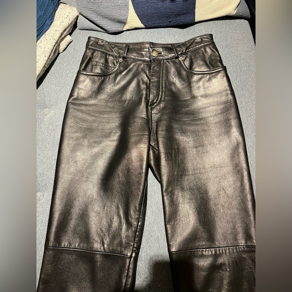 Women’s black genuine leather straight leg pants
